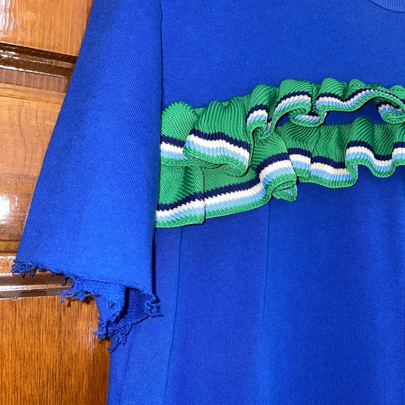 NWT Zara Trafaluc Royal Blue Oversized Sporty Top with Kelly Green Ruffle Sz S - Picture 3 of 7